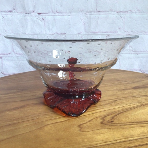 Vintage Elegant Red Leaf Glass Decor Accent Bowl - Picture 3 of 10